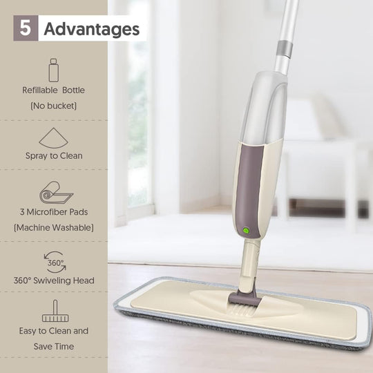 Spray Mop with Microfiber Pad – Reusable Flat Floor Cleaning Mop